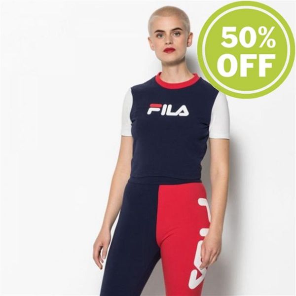 Fila Anna Fitted Tee Fitted With Crew Neck Women's T-Shirts - Navy/White/Red,NZ 398-43876